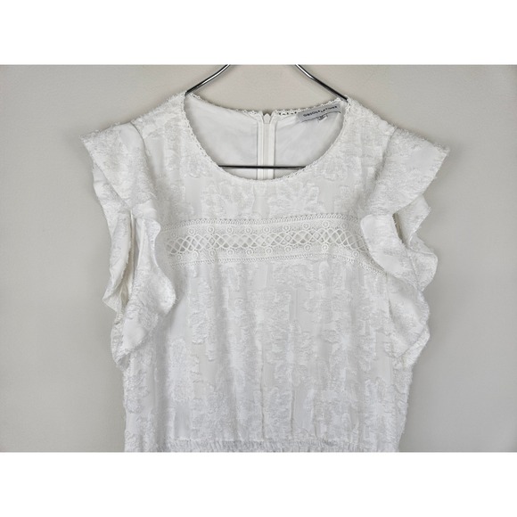 Gibson Latimer Womens White Textured Floral Flutter Sleeve Lace Trim Dress M - Picture 3 of 11